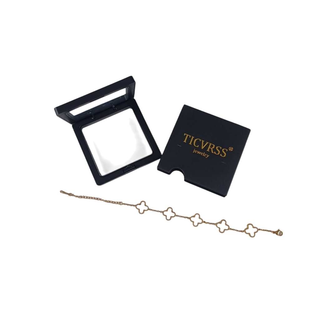 TICVRSS Lucky Clover Bracelet NEW Stainless Steel White & Gold Adult -8.5 Inches